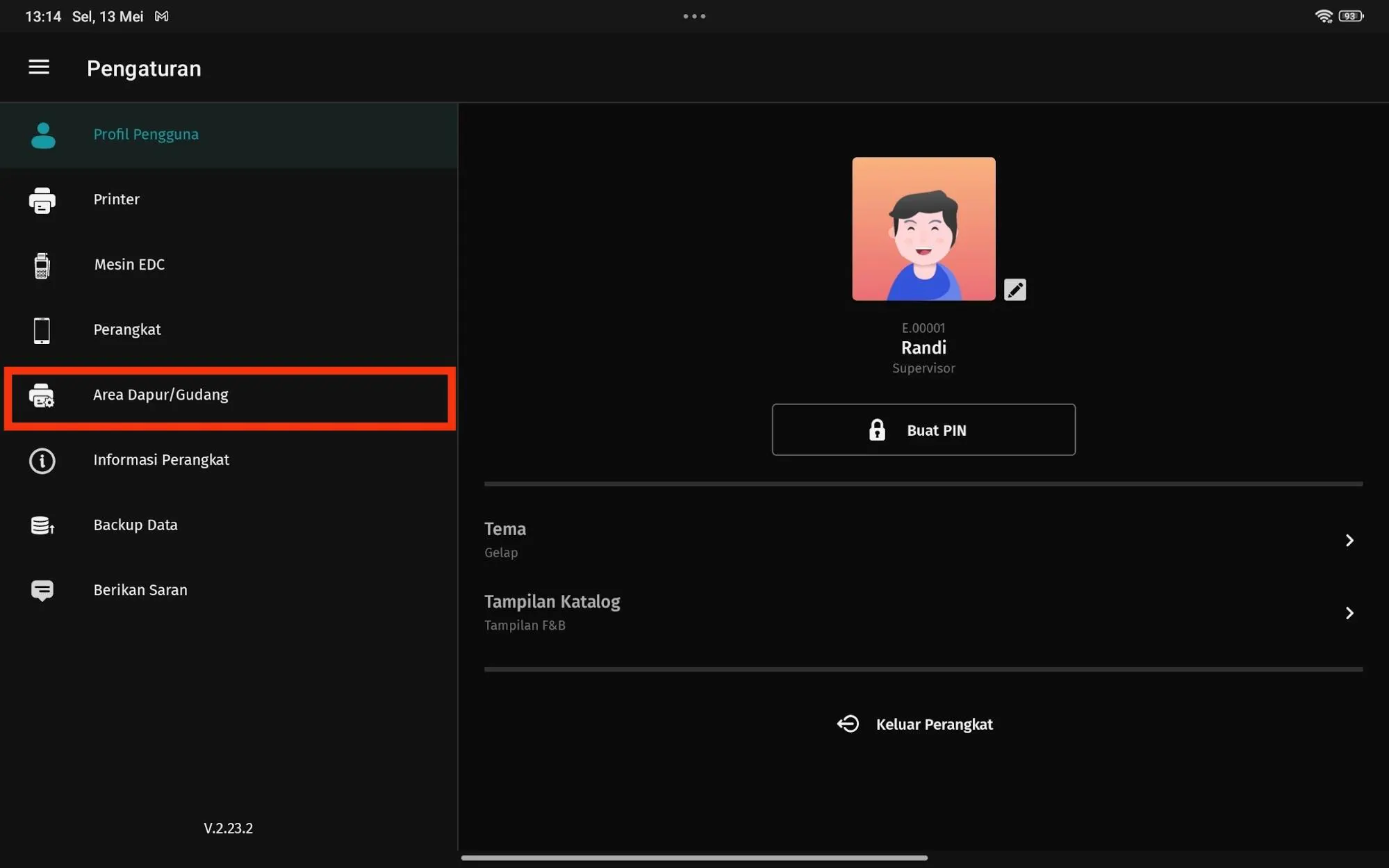 ubah ukuran teks struk gudang/dapur